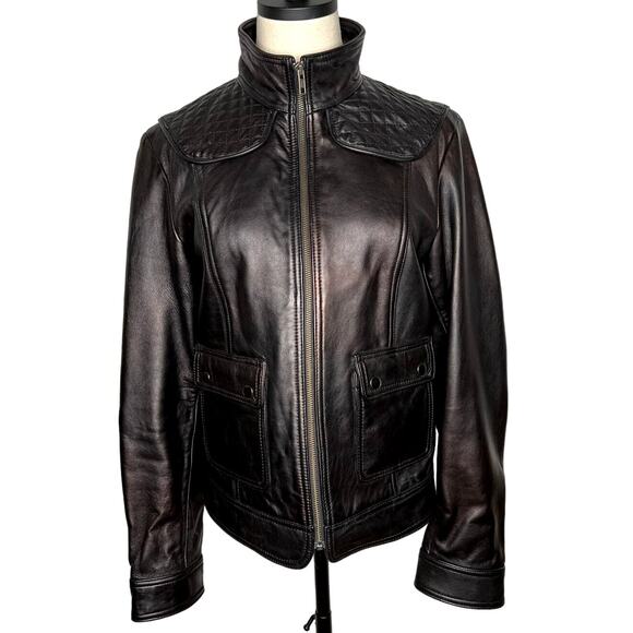 Calvin Klein S VINTAGE y2k Quilted Leather Motorcycle Jacket Elbow Patches Black - Picture 7 of 14